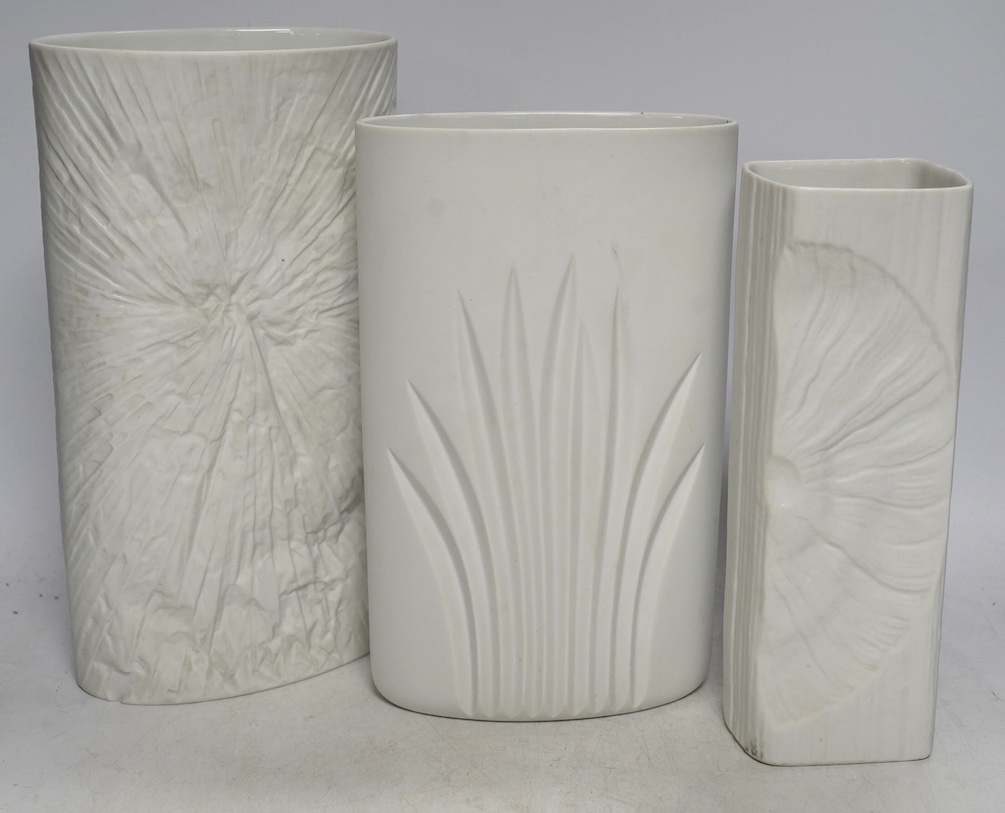 Three Rosenthal white vases, tallest 26cm. Condition - good